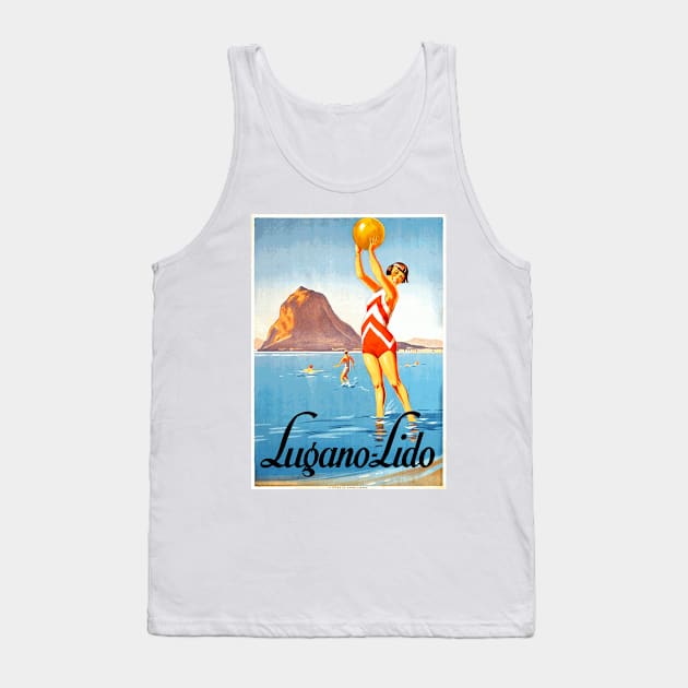 Vintage Travel Poster - The Beach at Lugano, Switzerland Tank Top by Naves